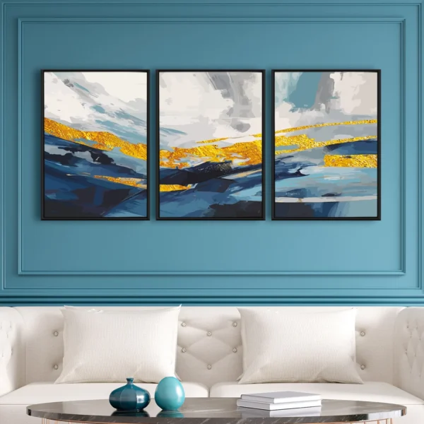 Beautiful Handmade Abstract Original Canvas Painting 3 Pcs Set - (Painting Size 24x18 Inches - Total Panel Size 54x24 Inches)